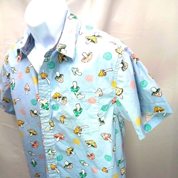 Eighty Eight Men's Short-Sleeve Button-Down Shirt Colorful Mushroom Print Large - Picture 3 of 11